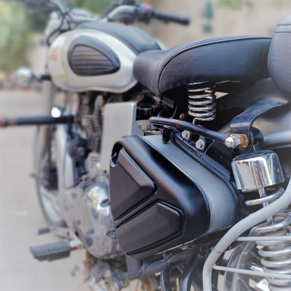 Classic 350 Accessories | Bullet Accessories | Modified Royal Enfield Classic 350 Bullet | Best RE Classic Bullet Modification | Stylish Tool Box Cover | Bull Buckle | Saiga Parts for Royal Enfield Classic Bullet Electra Standard