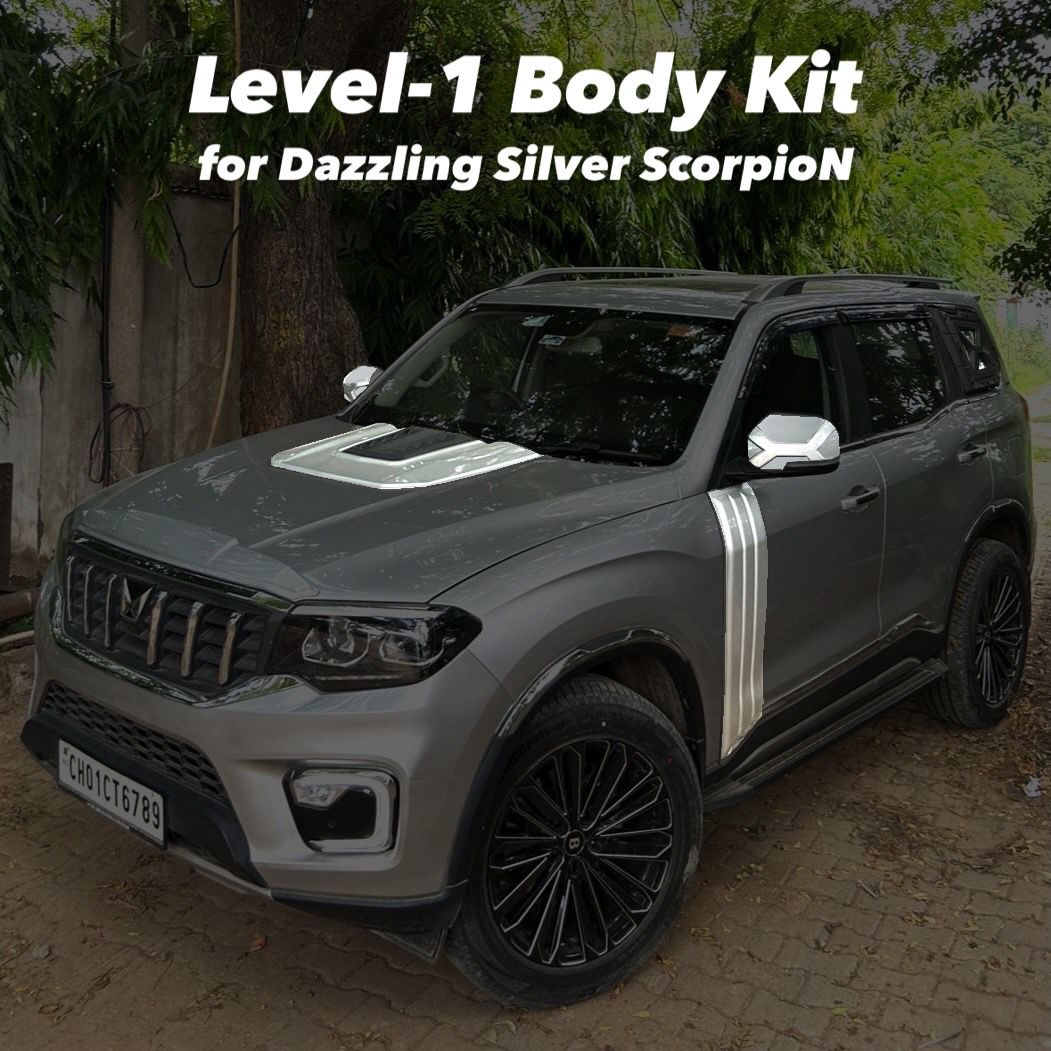 Level-1 Modification Body Kit Combo Set of 6 Parts: HoodScoop DoorDrip RVM Covers Upper Spoiler Lower Spoiler Louver Covers Scorpio N Modified Accessories