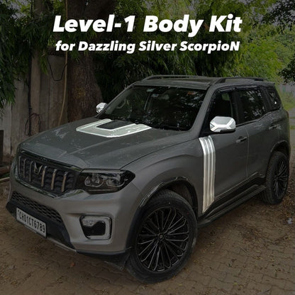 Level-1 Modification Body Kit Combo Set of 6 Parts: HoodScoop DoorDrip RVM Covers Upper Spoiler Lower Spoiler Louver Covers Scorpio N Modified Accessories